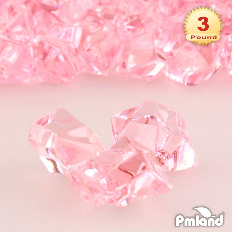 PMLAND Clear Fake Ice Rocks â€“ 550 Pcs Large Pink Acrylic Gems Crushed Plastic Diamonds, 3 Lbs / 2.25 Quarts Bulk Vase Filler for Centerpieces Wedding Theme DÃ©cor Aquarium Table Scatter - Image 2